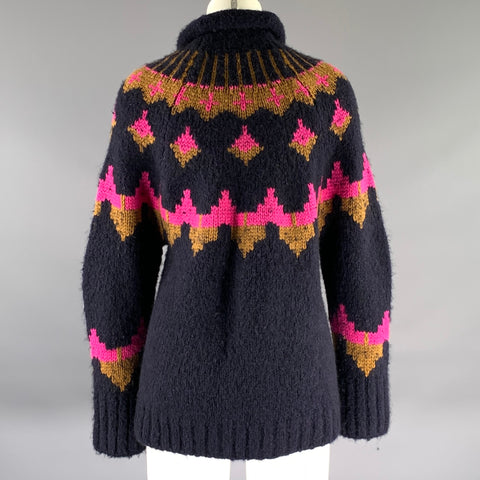 A.L.C. Size S Navy Neon Pink Wool Blend Geometric Pull On Sweater