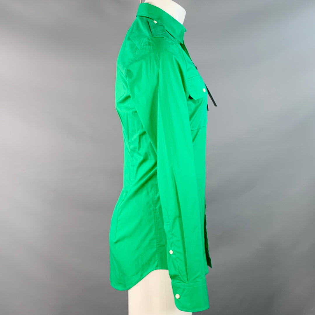 RALPH LAUREN Size S Green Cotton Blend Epaulets Long Sleeve Shirt