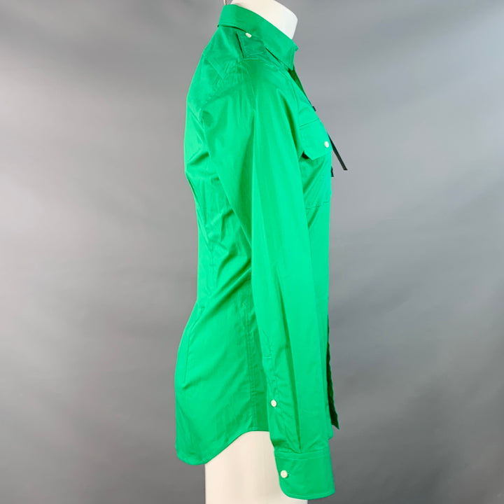 RALPH LAUREN Size S Green Cotton Blend Epaulets Long Sleeve Shirt