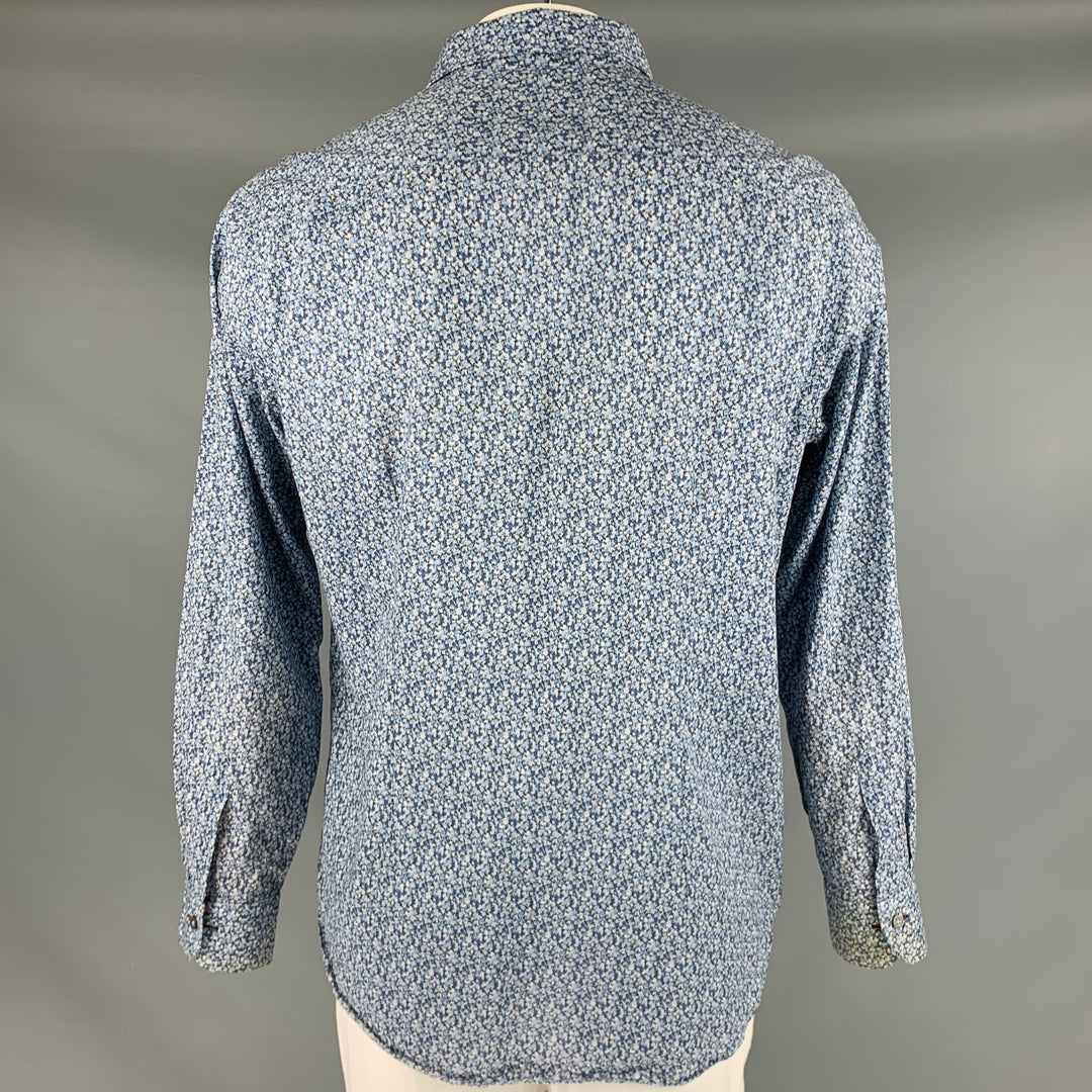 PAUL SMITH Size XL Blue Abstract Print Cotton Button Up Long Sleeve Shirt