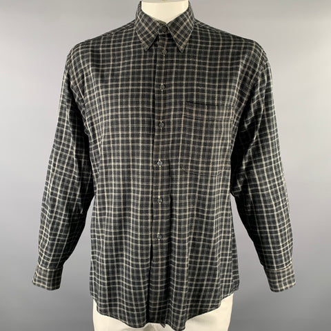 ERMENEGILDO ZEGNA Size L Black White Plaid Cotton Blend Long Sleeve Shirt