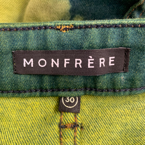MONFRERE Size 30 Greyson Green Chartreuse Marbled Cotton Blend Distressed Slim Jeans
