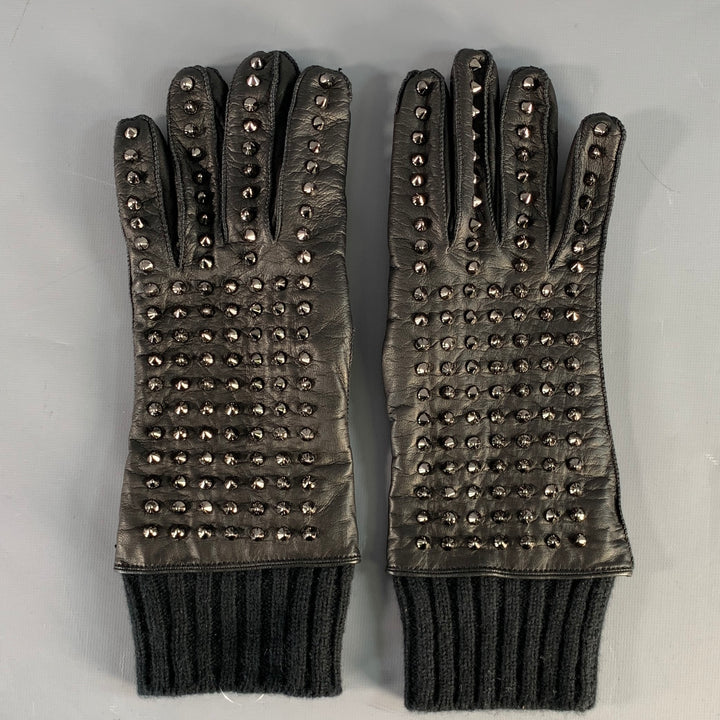 BURBERRY PRORSUM Size 9 Black Studded Leather Metal Gloves