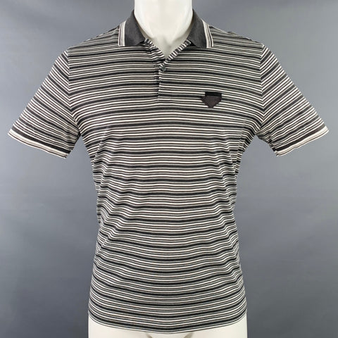 PRADA Size M Grey White Stripe Cotton Pique Buttoned Polo