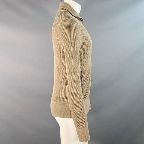JOHN VARVATOS Size M Green Sage Waffle Knit Cotton Blend Zip Up Sweater