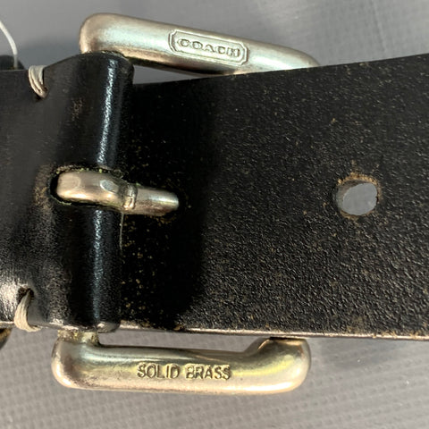 COACH Size 34 Black Silver Leather Brass Belt