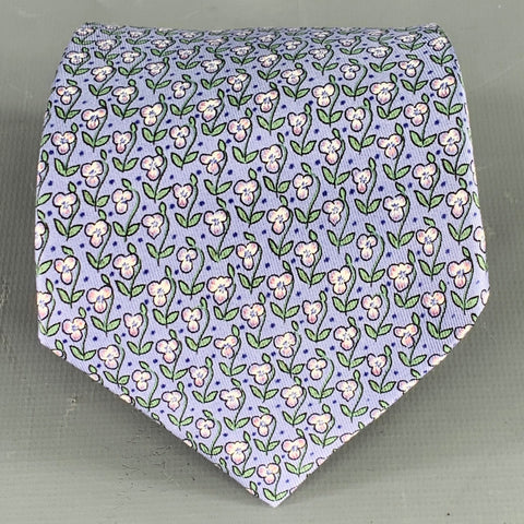 HERMES Blue Lavender Floral Silk Tie