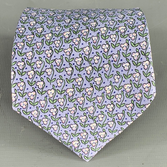 HERMES Blue Lavender Floral Silk Tie
