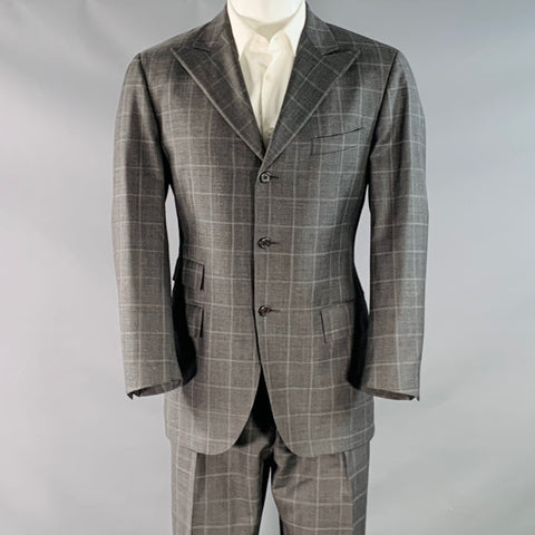 POLO by RALPH LAUREN Size 40 Regular Grey White Checkered Virgin Wool 3 Piece Suit
