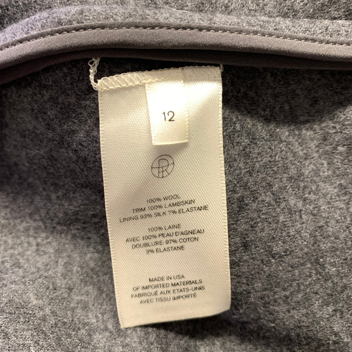 THE ROW Size 12 Grey Black Wool Lambskin Coat