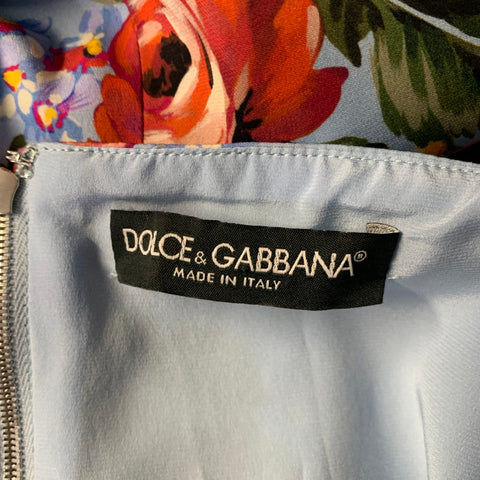 DOLCE & GABBANA Size 8 Blue Multi Color Silk  Elastane Floral Back Zip Dress