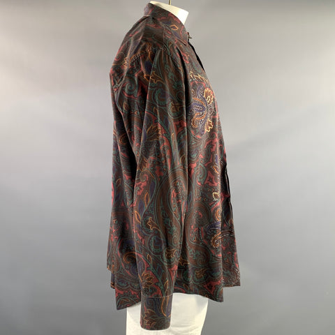 ROBERT GRAHAM Size XXL Burgundy Green Paisley Cotton Button Up Long Sleeve Shirt