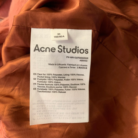 ACNE STUDIOS Size S Rose Polyester Textured Faux Fur Belted Coat