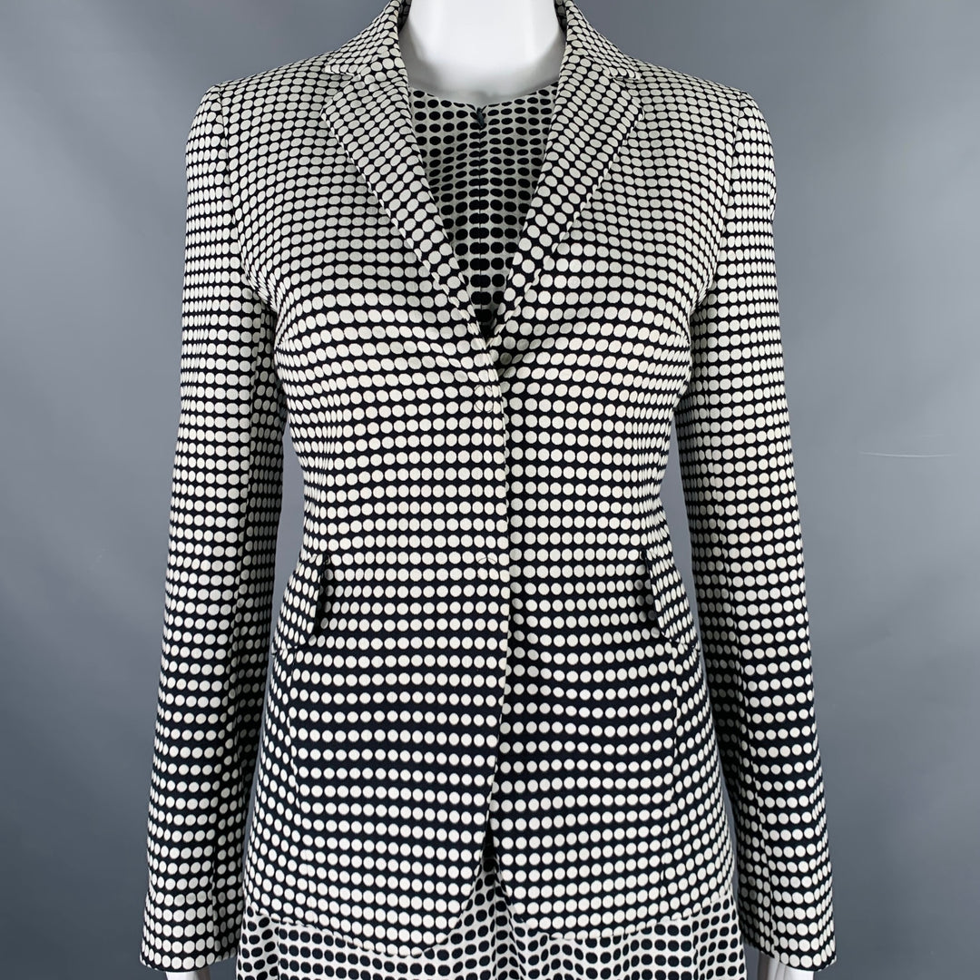 AKRIS Size 4 Black White Cotton Blend Polka Dot Notch Lapel Jacket Dress Set