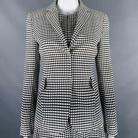 AKRIS Size 4 Black White Cotton Blend Polka Dot Notch Lapel Jacket Dress Set