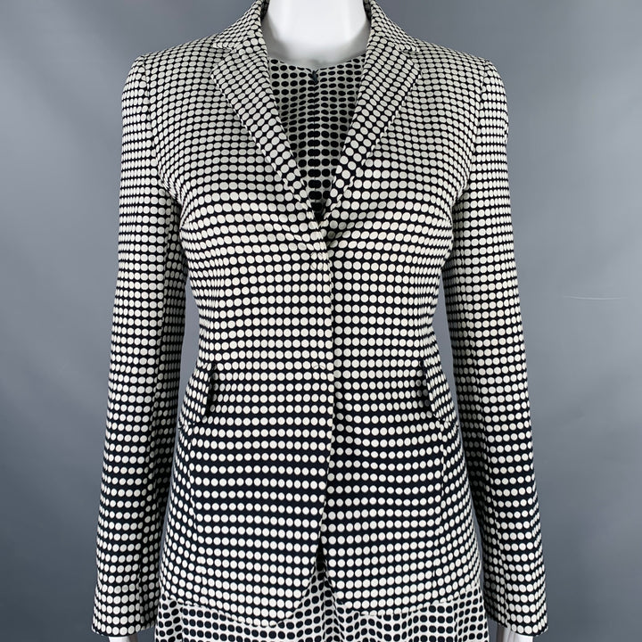 AKRIS Size 4 Black White Cotton Blend Polka Dot Notch Lapel Jacket Dress Set