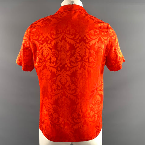 VERSACE Size S Red Baroque Silk Short Sleeve Shirt