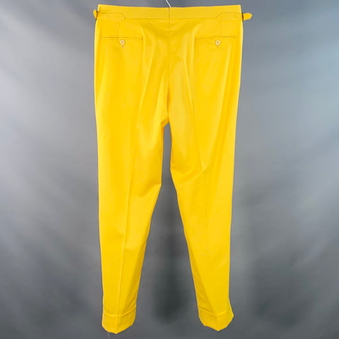 HADLEIGH'S Size 34 Yellow Wool Pleated Cuffed Button Fly Dress Pants