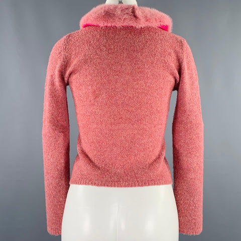 BLUMARINE Size 4 Pink Heather Wool Blend Fur Collar Cardigan