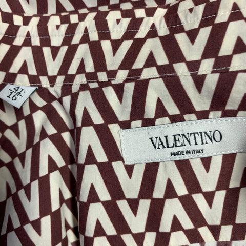 Chemise à manches longues boutonnée en coton à monogramme blanc bordeaux VALENTINO Taille M