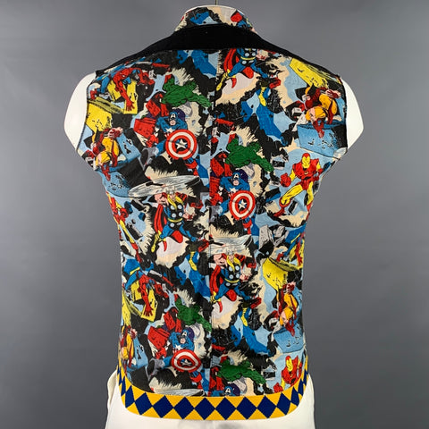 TRAVER RAINS Size L Multi Color Comic Book Graphic Zip Up Vest