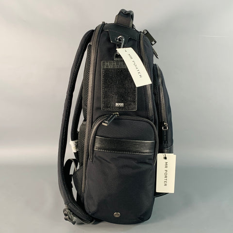 HUGO BOSS Black Nylon Leather Work Travel Backpack Bag