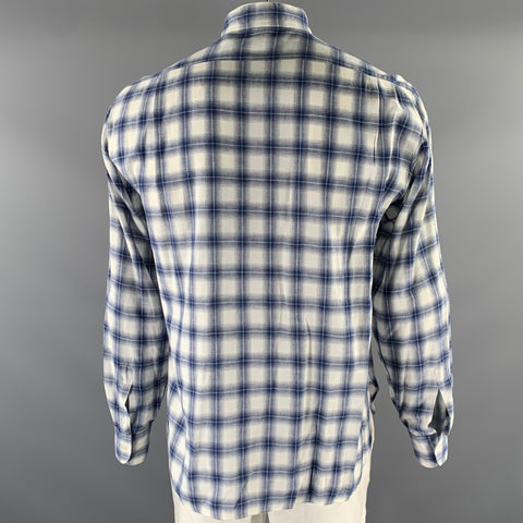 ADAM KIMMEL Size M Blue White Tartan Cotton Pointed Collar Long Sleeve Shirt