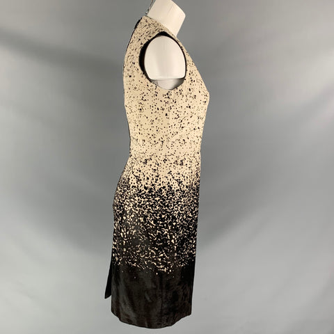 BURBERRY PRORSUM Pre-Fall 2013 Size 6 Brown Ivory Lambskin Animal Lambskin Dress