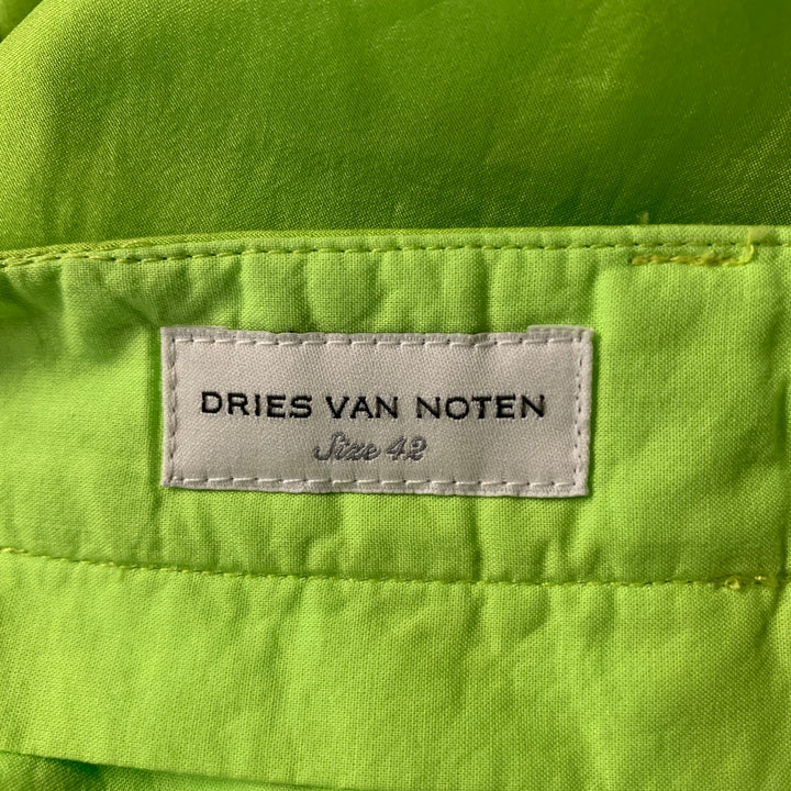 DRIES VAN NOTEN Size 10 Green Neon Silk Cotton Pleated Pants