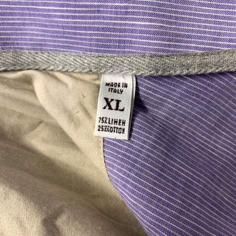 BRUNELLO CUCINELLI Size XL White Lavender Pinstripe Long Sleeve Shirt