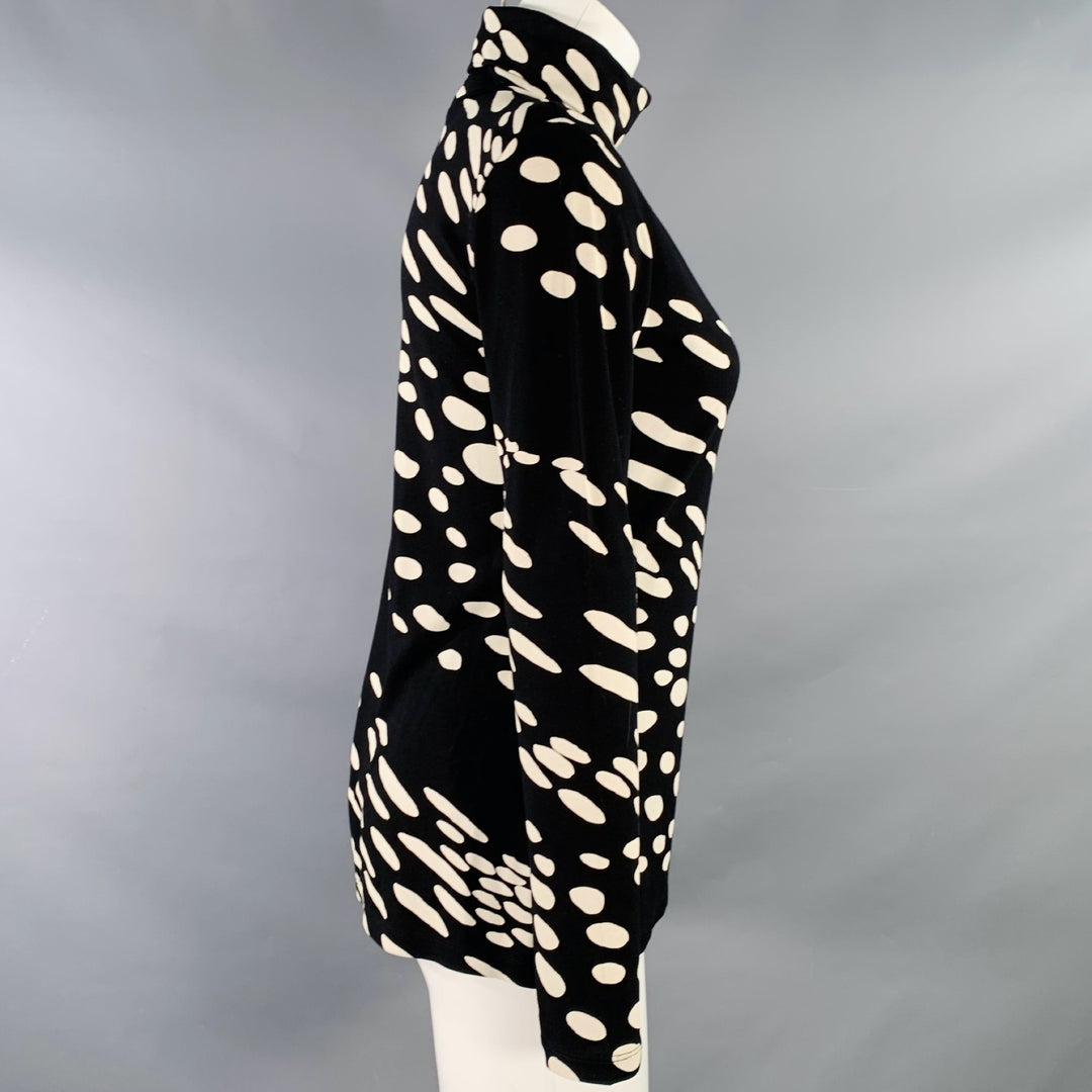 MARIMEKKO Size M Black White Jersey Dots Mock Neck Pullover