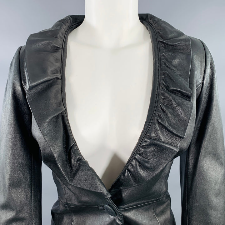 MILLY Size S Black Lambskin Leather Ruffle Jacket