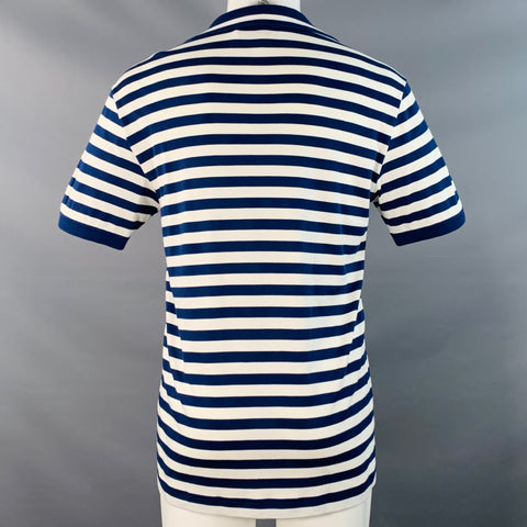 DOLCE & GABBANA Size S Navy White Stripe Logo Cotton One Pocket Polo