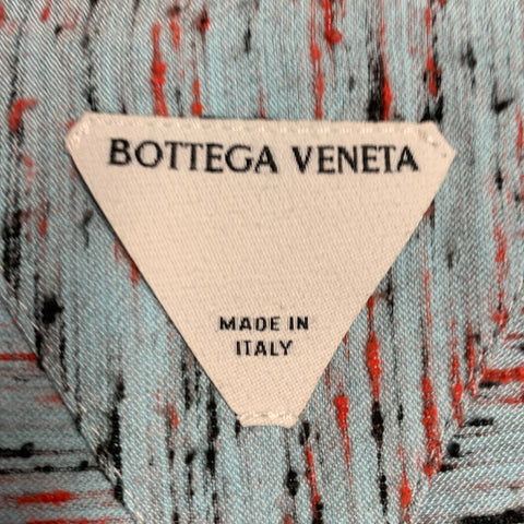 BOTTEGA VENETA 2023 Size M Blue Red Textured Oversized One Pocket Long Sleeve Shirt