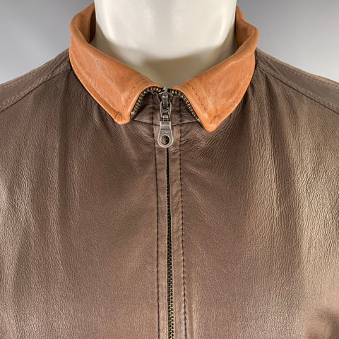 JOHNSTON & MURPHY Size S Brown Tan Leather Zip Up Jacket