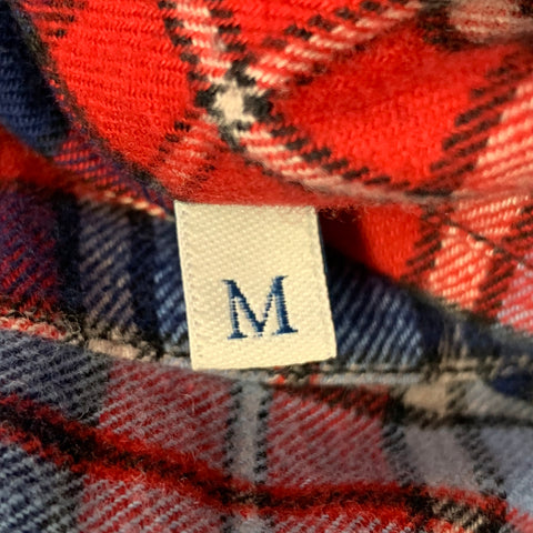 MONCLER Size M Blue Navy Red Plaid Cotton Button Down Collar Long Sleeve Shirt