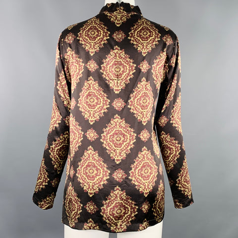 DRIES VAN NOTEN Taille 4 Robe/Haut à Manches Longues Abstraite en Soie Noire Jaune Marron