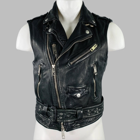 BURBERRY PRORSUM Spring 2011 Size 38 Black Distressed Leather Biker Vest