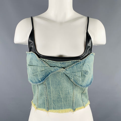 PRIVATE POLICY Size L Twist Front Black Denim Acid Wash Bustier Casual Top