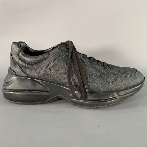 GUCCI Size 10.5 Guccissima Black Grey Monogram Sneakers