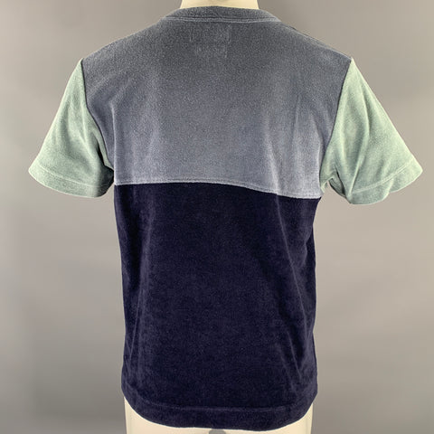 HOWLIN Size M Navy Blue Color Block Cotton Blend Terry T-shirt