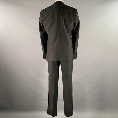 CALVIN KLEIN Size 42 Black Wool Peak Lapel Tuxedo Suit