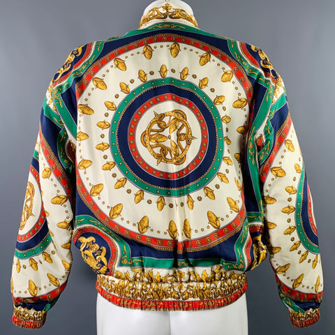 GUCCI Size 36 Beige Multi Color Graphic Silk Blouson Jacket