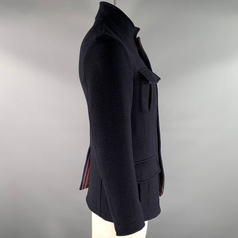 ETRO Size M Navy Plaid Wool Utility Coat