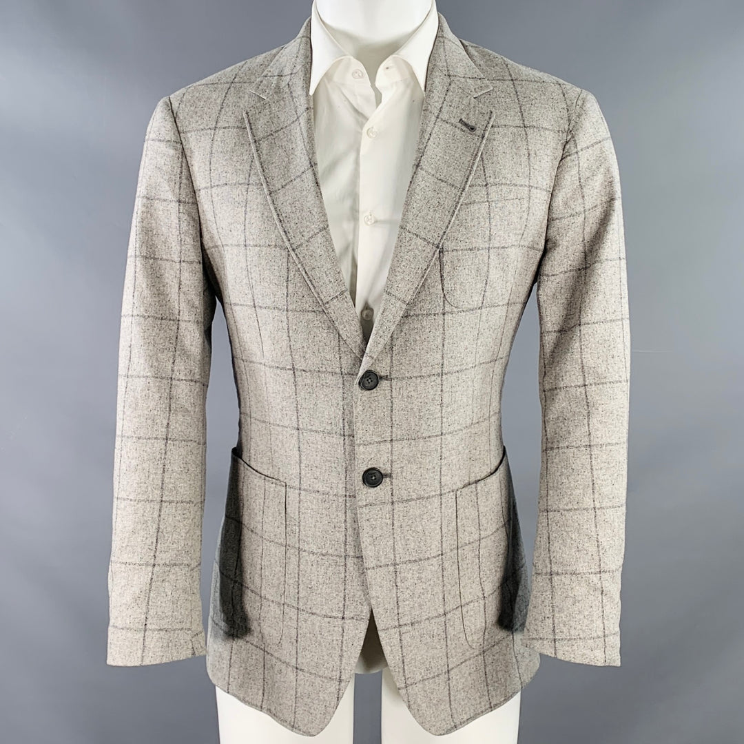 PAUL SMITH Size 40 Regular The Westbourne Grey Charcoal Window Pane Silk Sport Coat