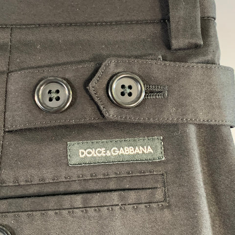 DOLCE & GABBANA Size 32 Black Cotton Blend Side Tabs Dress Pants