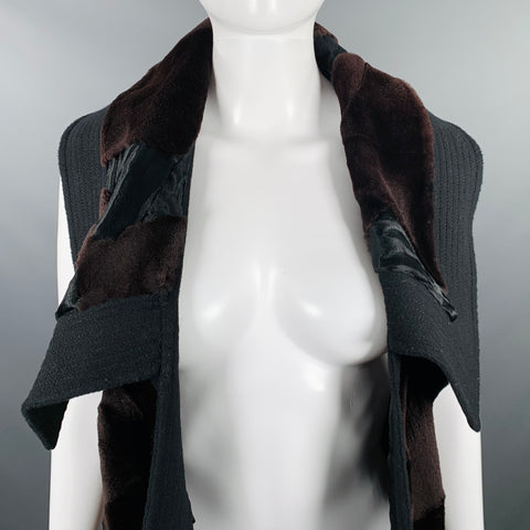J.MENDEL Size 6 Black Brown Open Front Vest