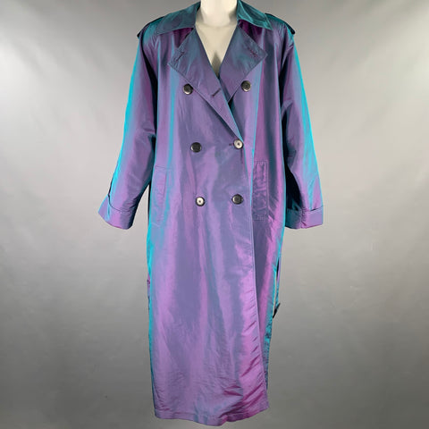 CHRISTIAN DIOR Size 6 Purple Teal Iridescent Trench Trench Coat