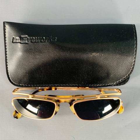 L.A.EYEWORKS Taz Gold Tortoiseshell Metal Flip Up Sunglasses