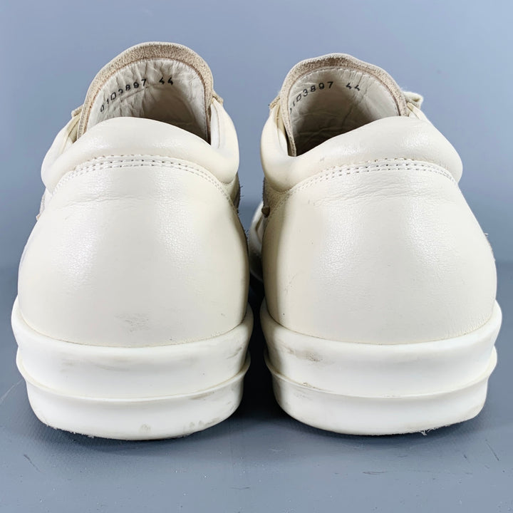 RICK OWENS Size 11 Cream Leather Lace-Up Sneakers